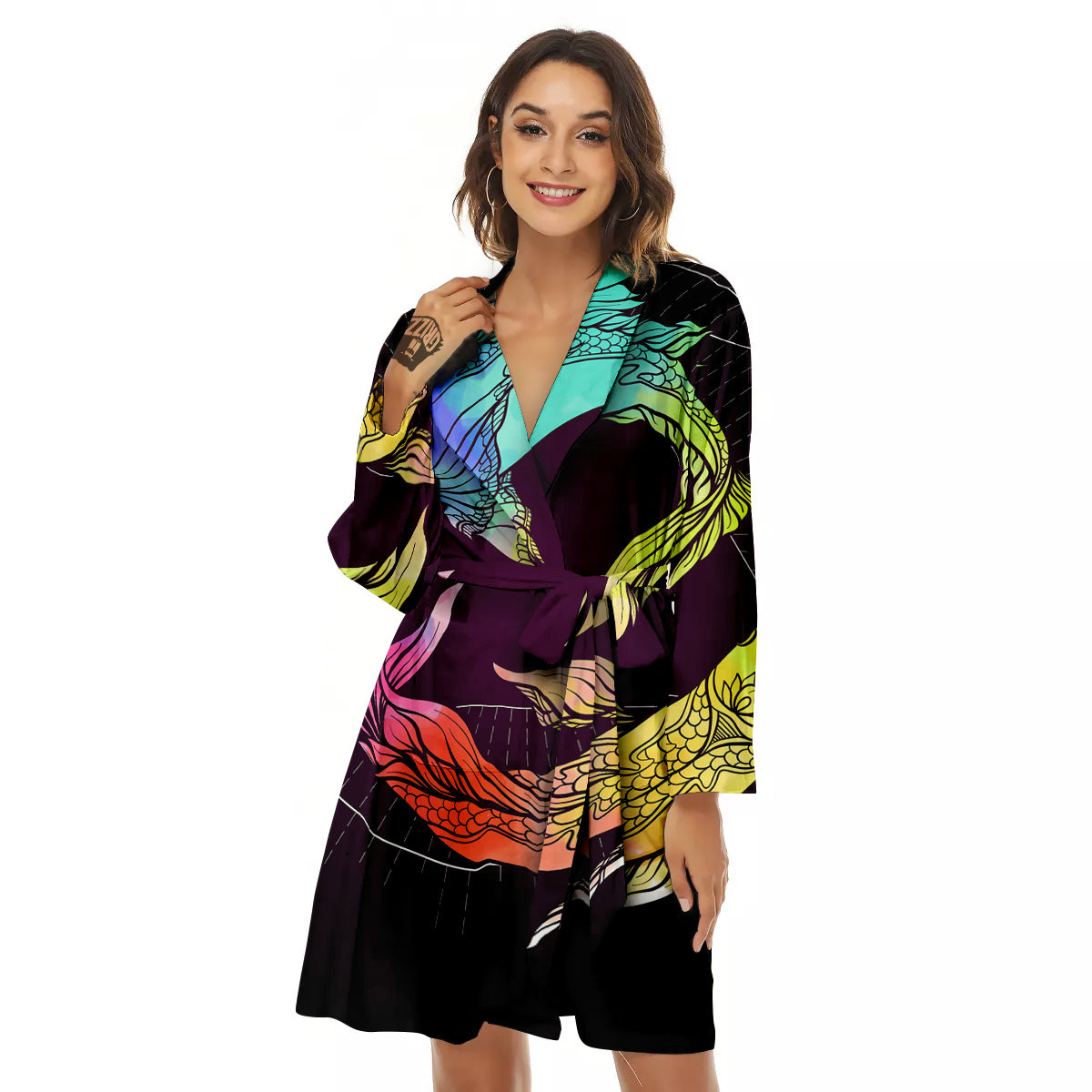 Pisces Sign Colorful Print Women's Robe-grizzshop