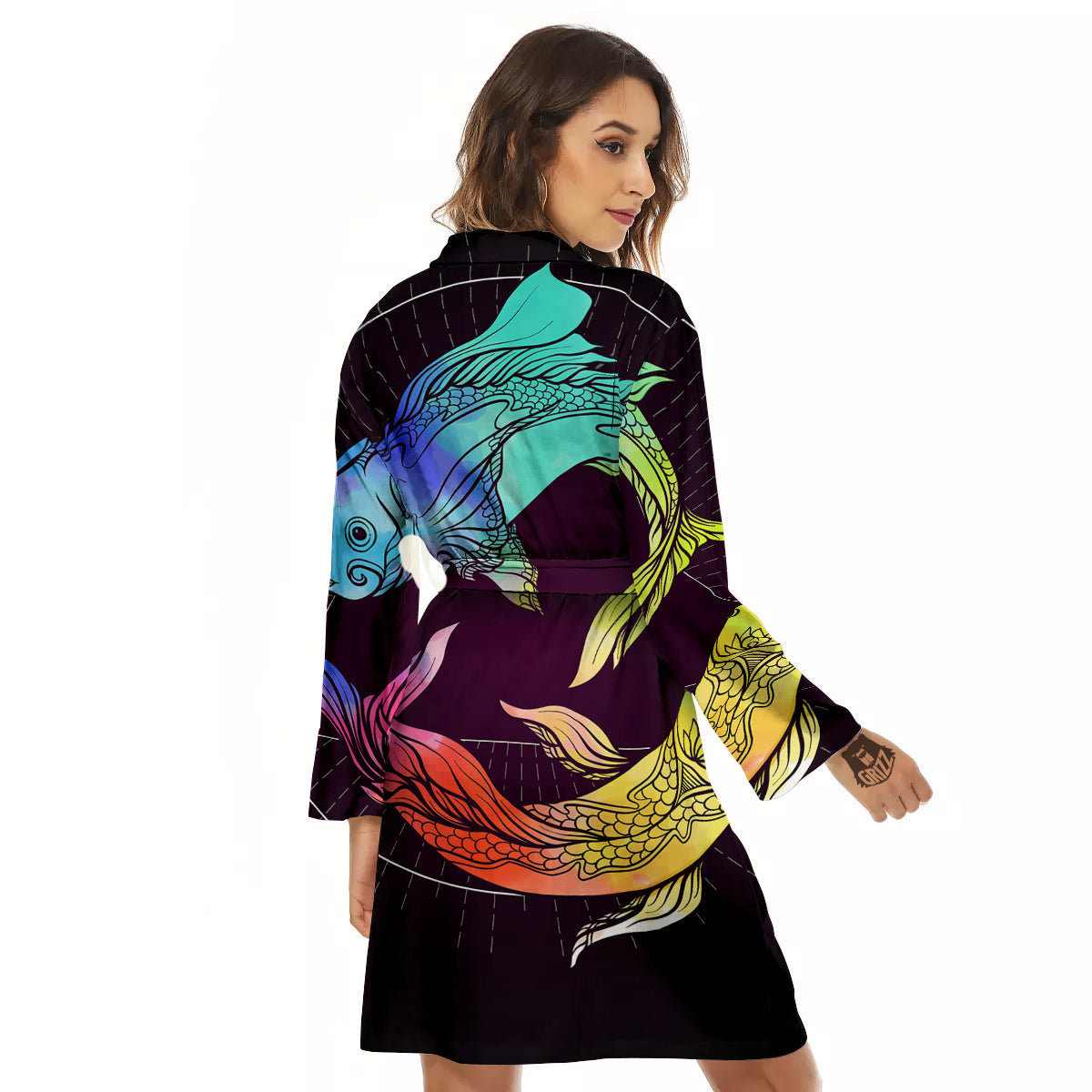Pisces Sign Colorful Print Women's Robe-grizzshop