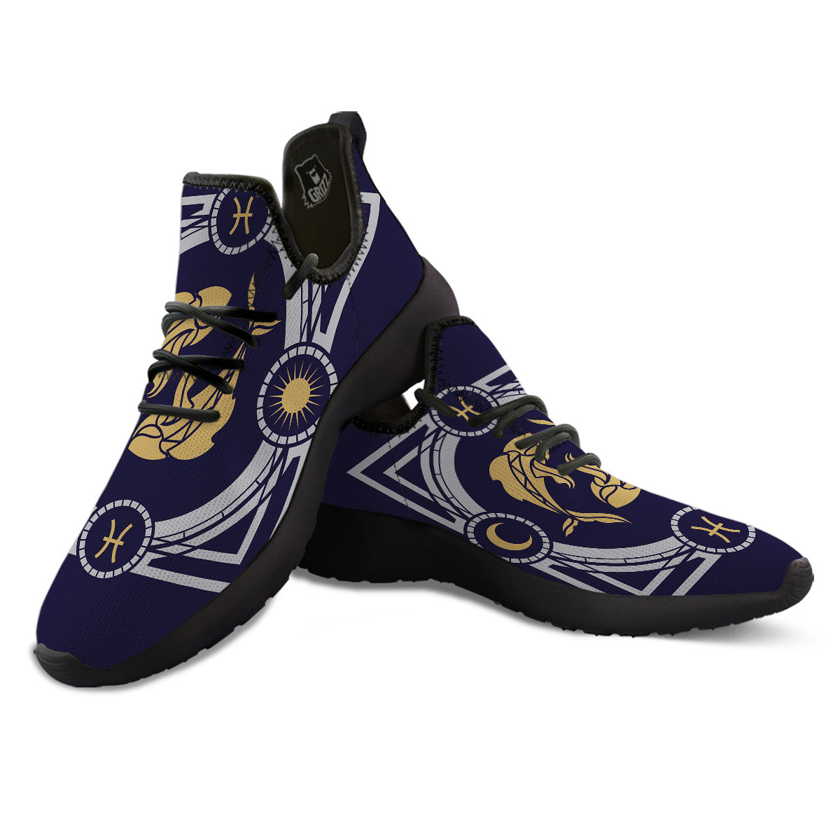 Pisces Sign Horoscope Print Black Athletic Shoes-grizzshop