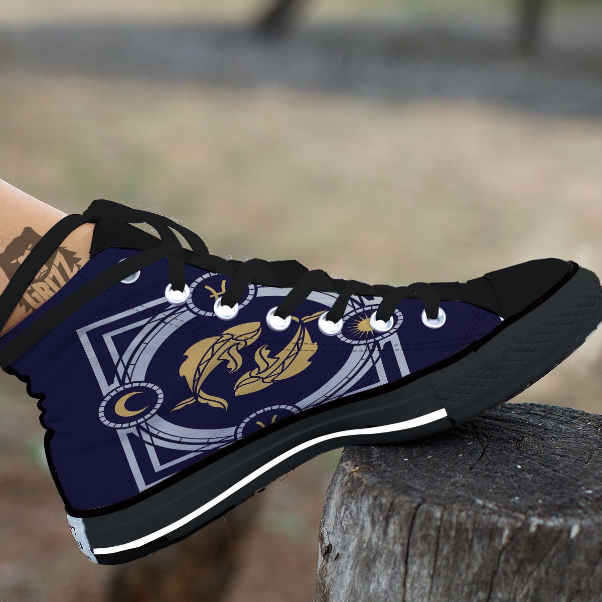 Pisces Sign Horoscope Print Black High Top Shoes-grizzshop