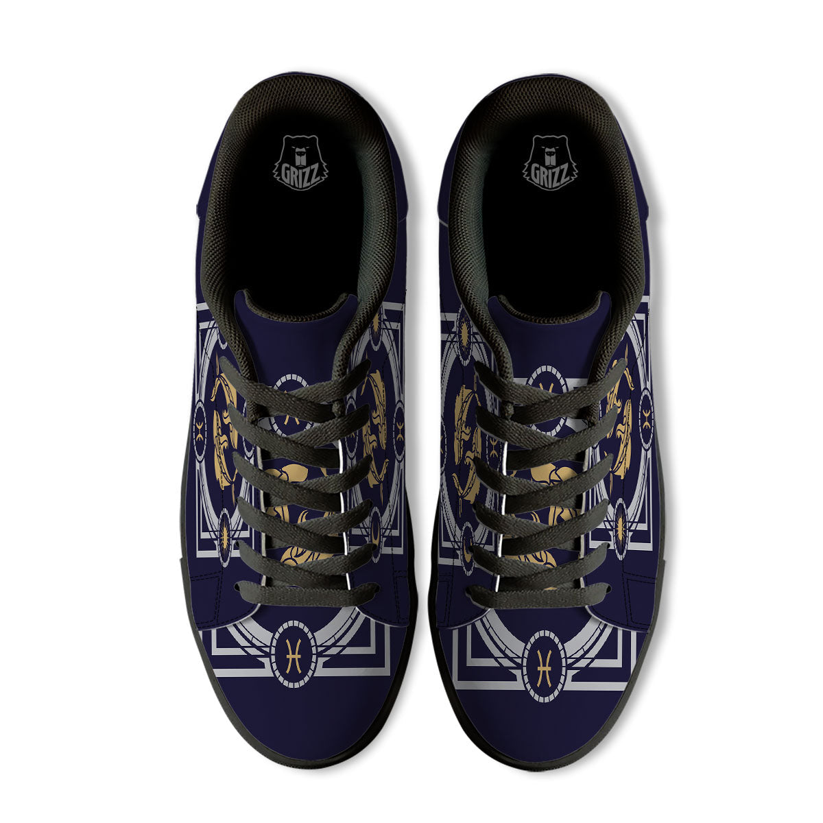 Pisces Sign Horoscope Print Black Low Top Sneakers-grizzshop