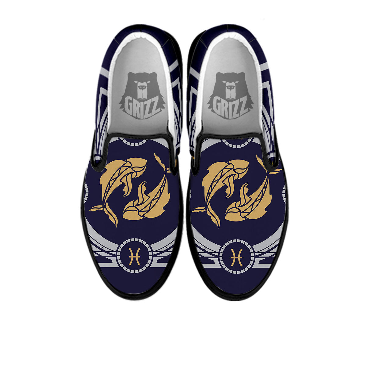 Pisces Sign Horoscope Print Black Slip On Shoes-grizzshop