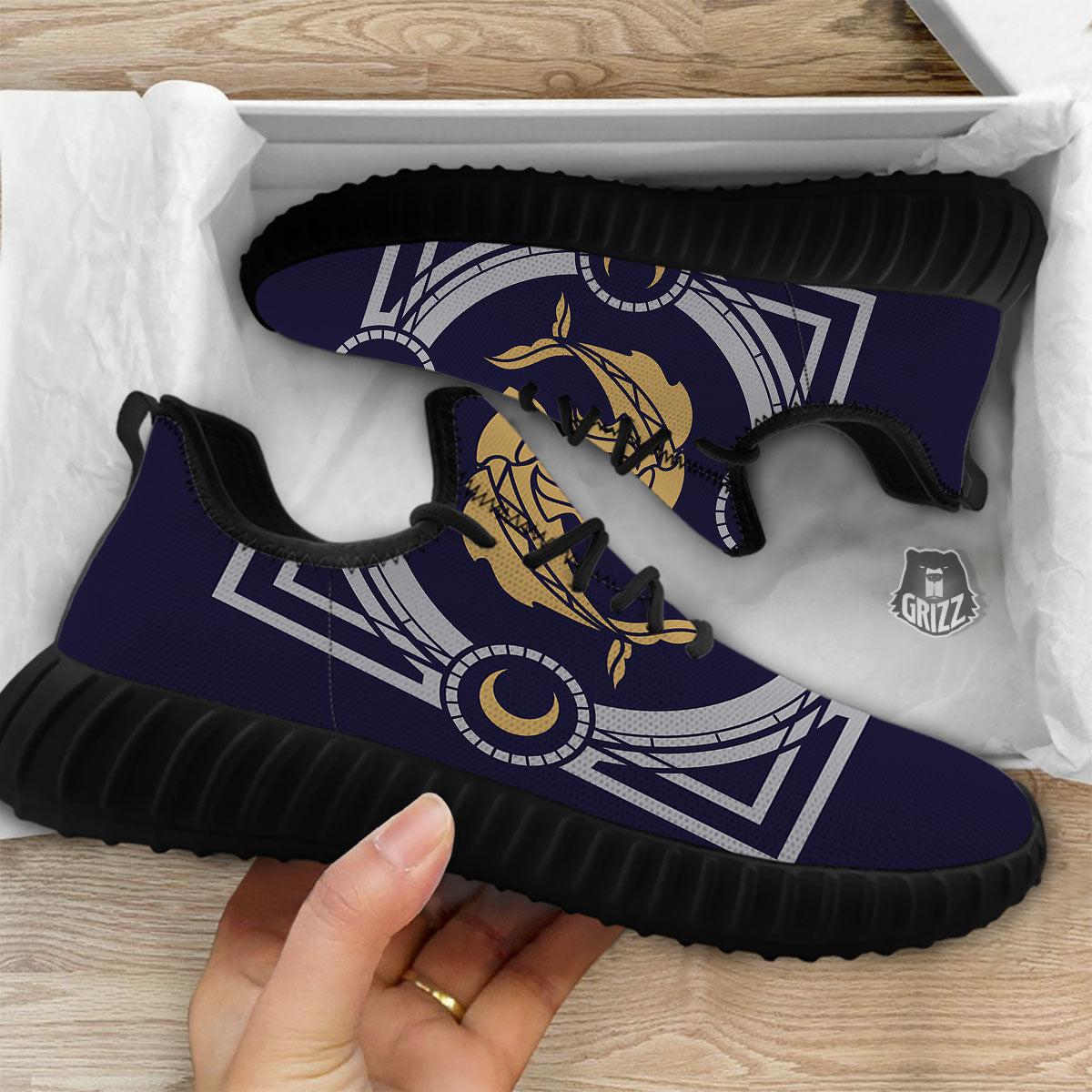 Pisces Sign Horoscope Print Black Walking Shoes-grizzshop