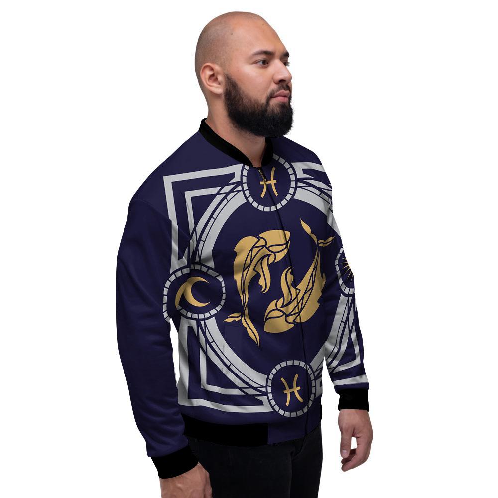 Pisces Sign Horoscope Print Men's Bomber Jacket-grizzshop