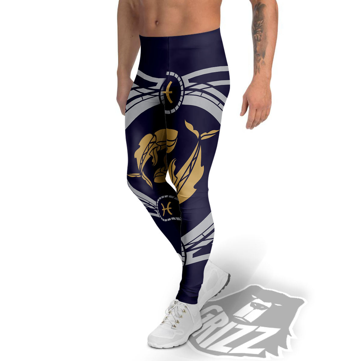 Pisces Sign Horoscope Print Men's Leggings-grizzshop