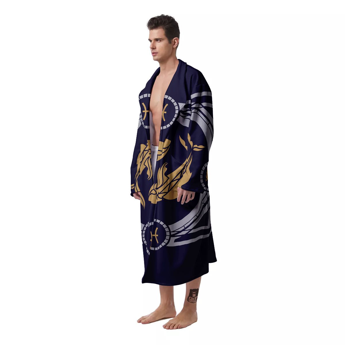 Pisces Sign Horoscope Print Men's Robe-grizzshop