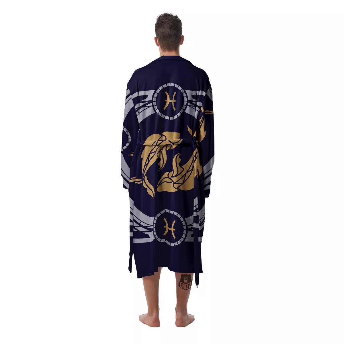 Pisces Sign Horoscope Print Men's Robe-grizzshop