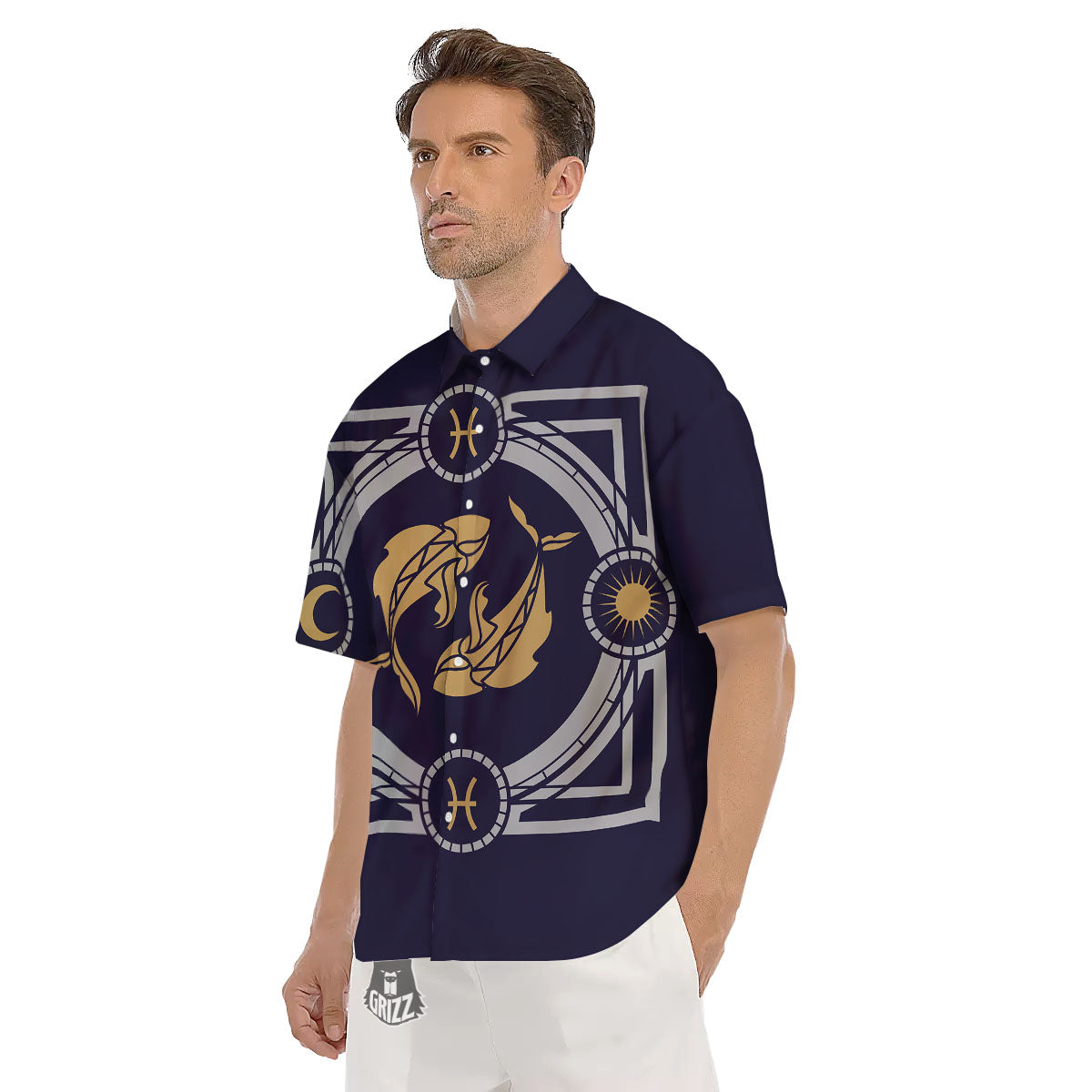 Pisces Sign Horoscope Print Men's Short Sleeve Shirts-grizzshop