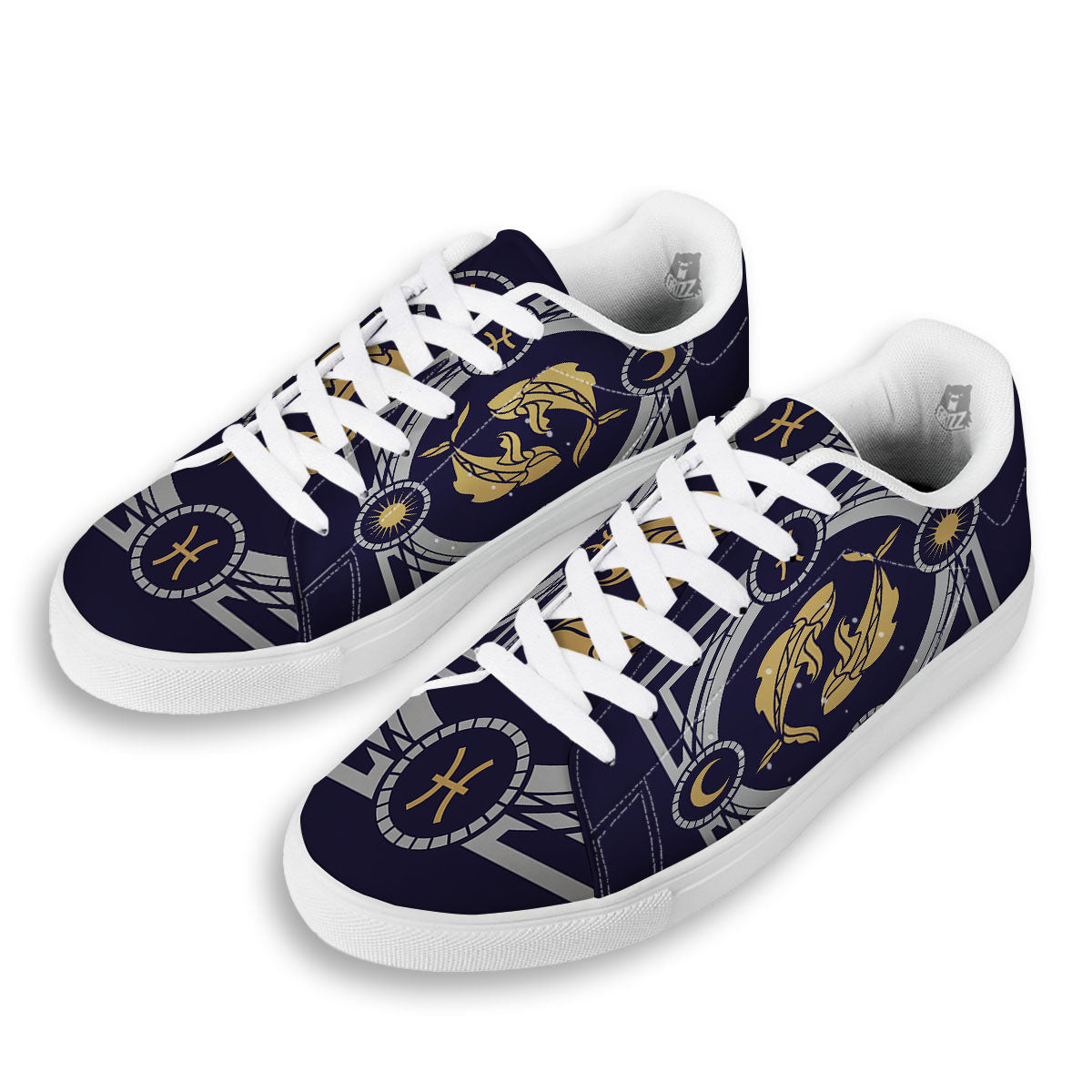 Pisces Sign Horoscope Print White Low Top Sneakers-grizzshop