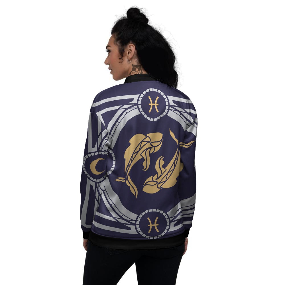 Pisces Sign Horoscope Print Women's Bomber Jacket-grizzshop