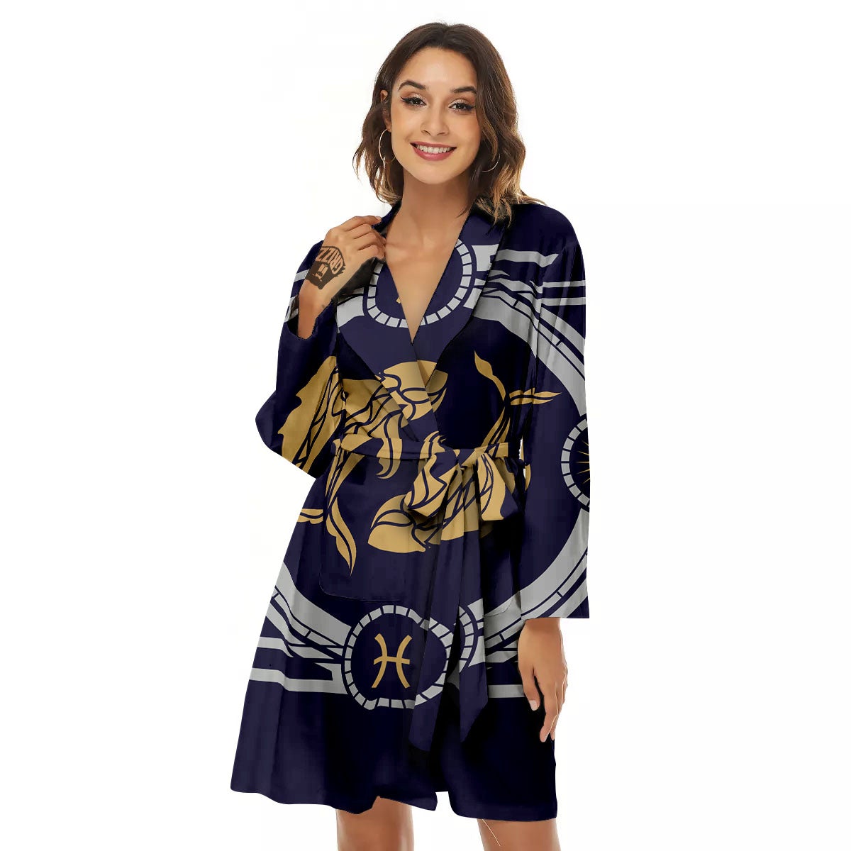 Pisces Sign Horoscope Print Women's Robe-grizzshop