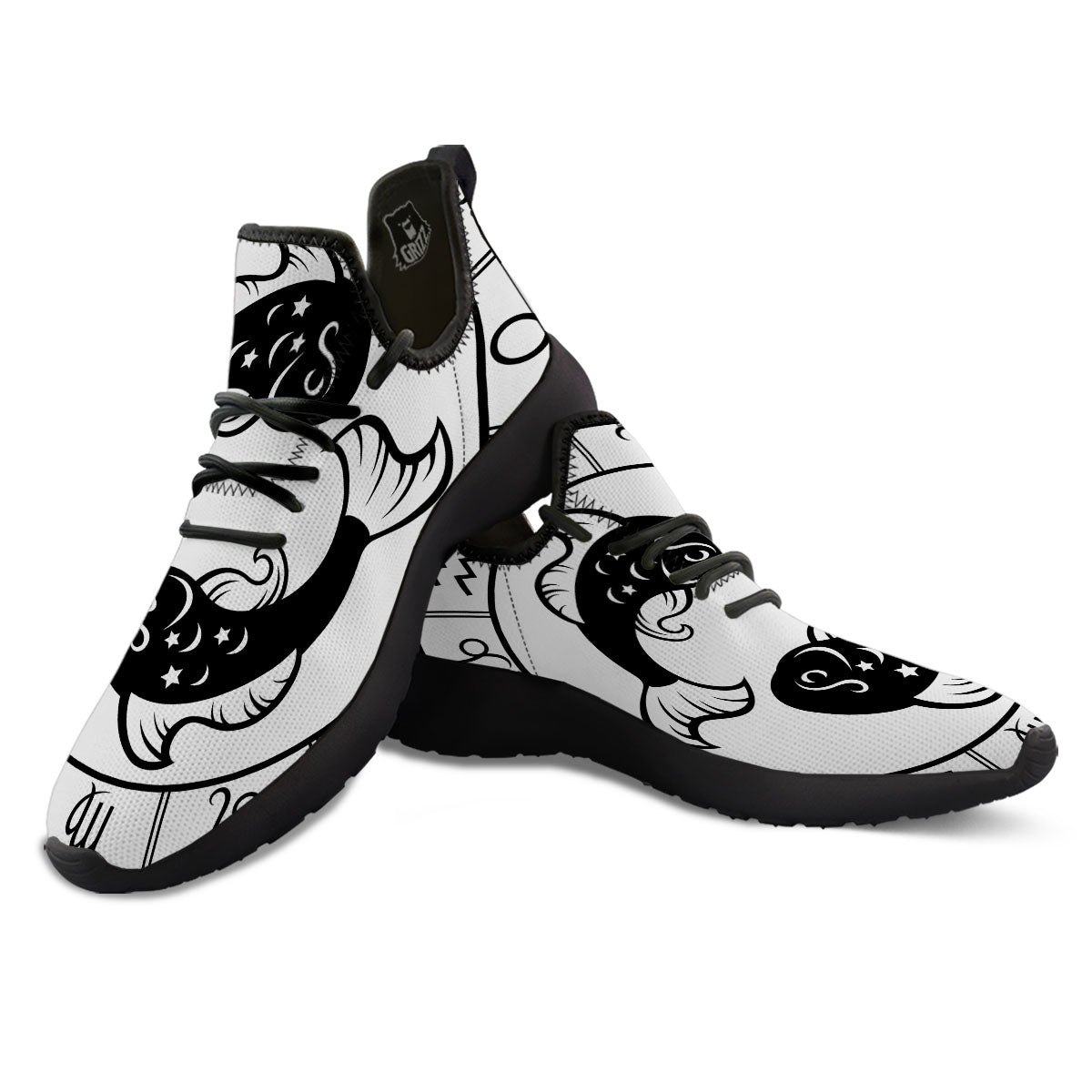 Pisces Sign White And Black Print Black Athletic Shoes-grizzshop