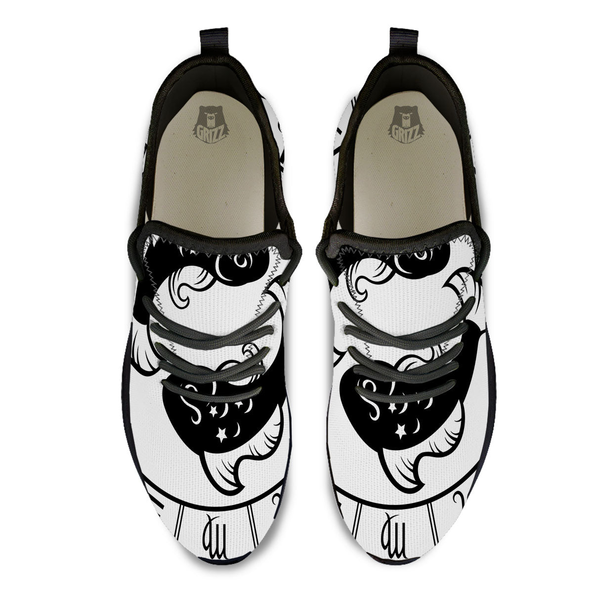 Pisces Sign White And Black Print Black Athletic Shoes-grizzshop