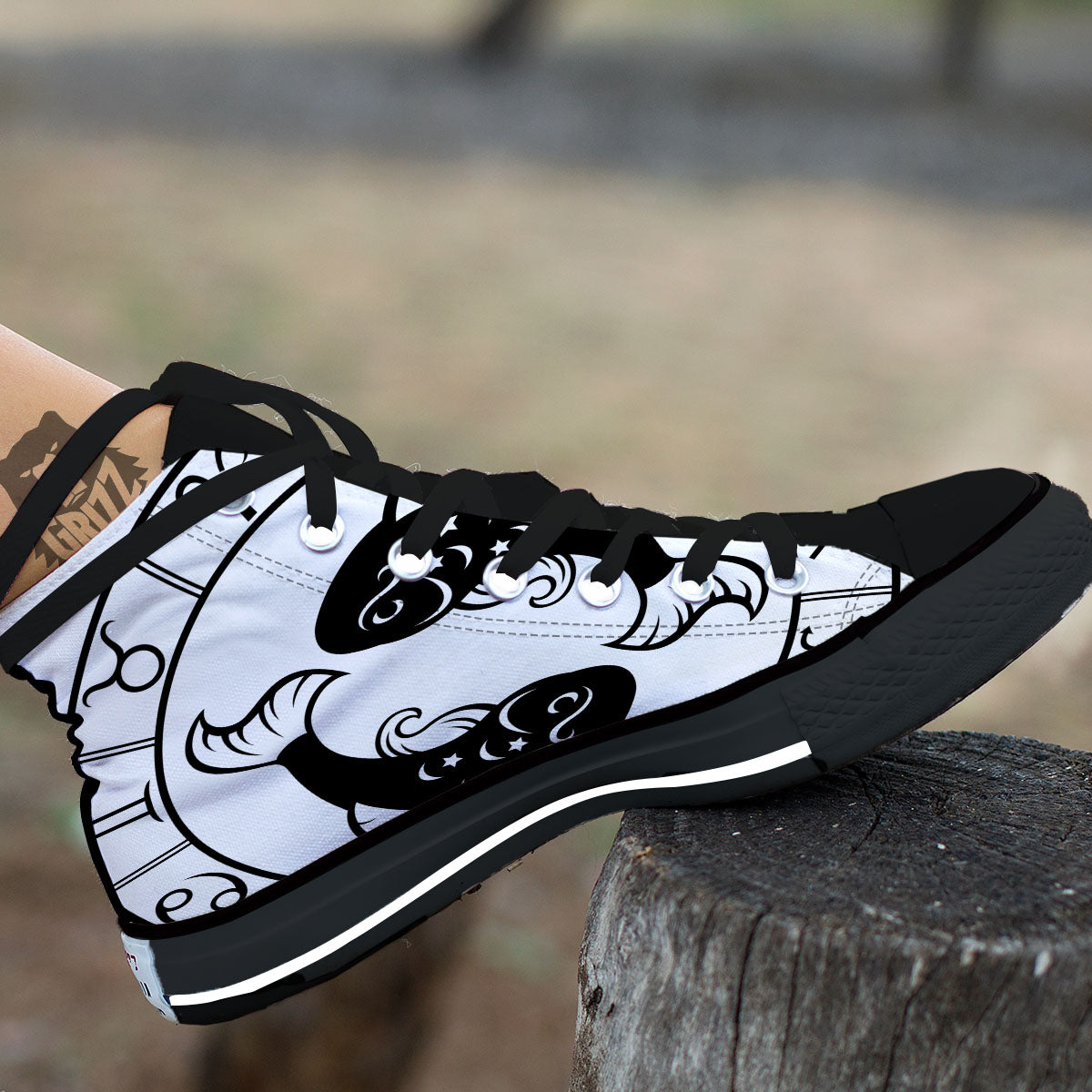 Pisces Sign White And Black Print Black High Top Shoes-grizzshop