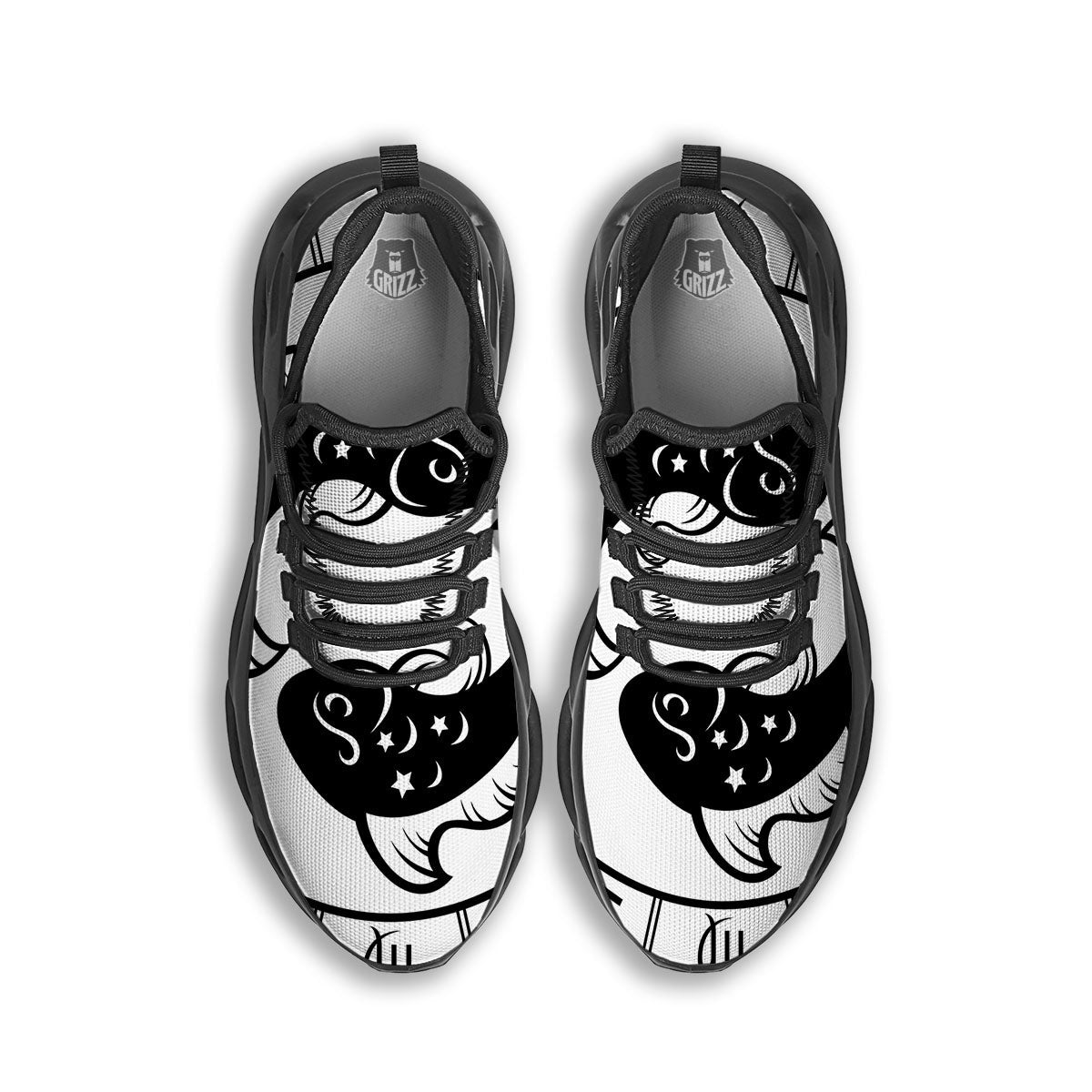 Pisces Sign White And Black Print Black Running Shoes-grizzshop