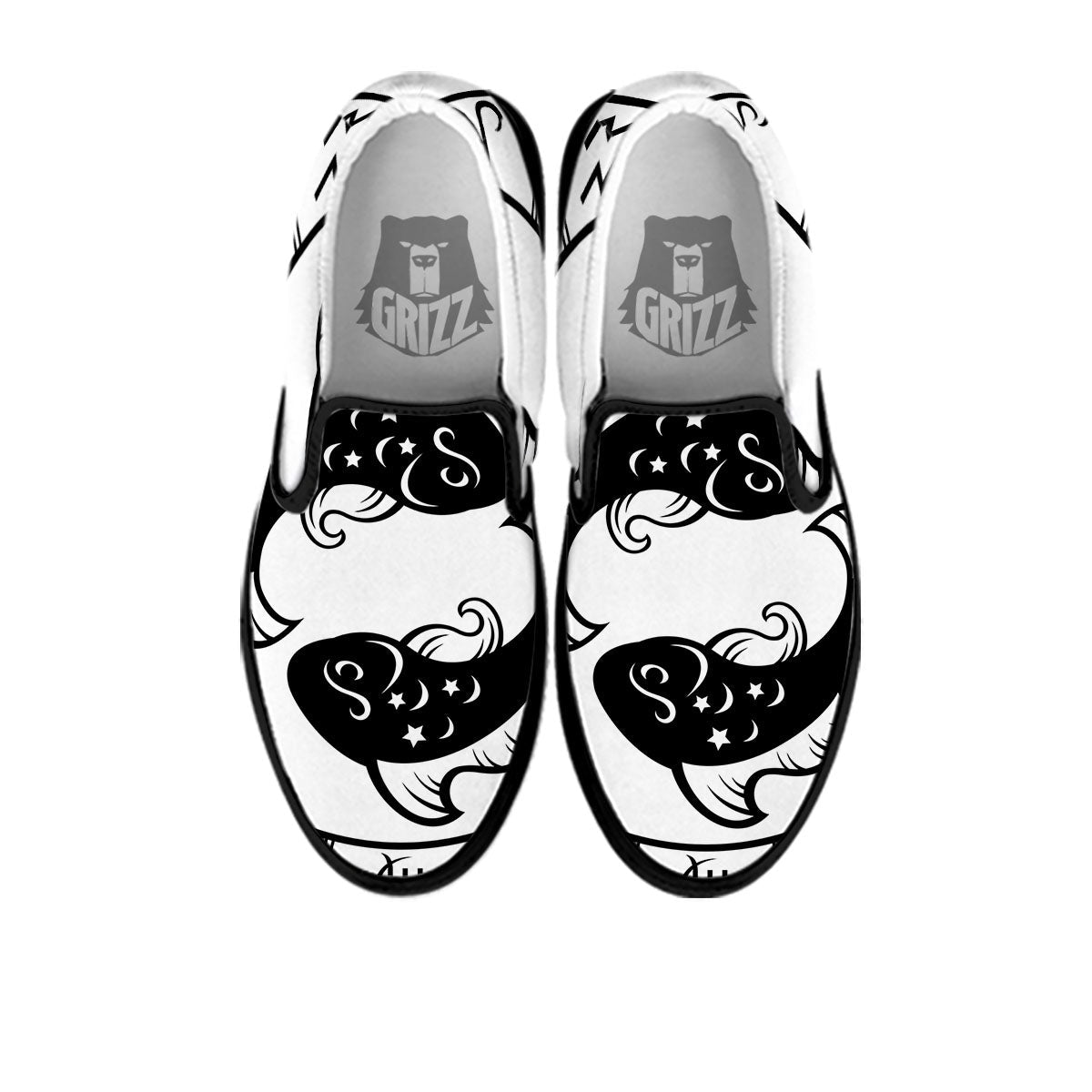 Pisces Sign White And Black Print Black Slip On Shoes-grizzshop