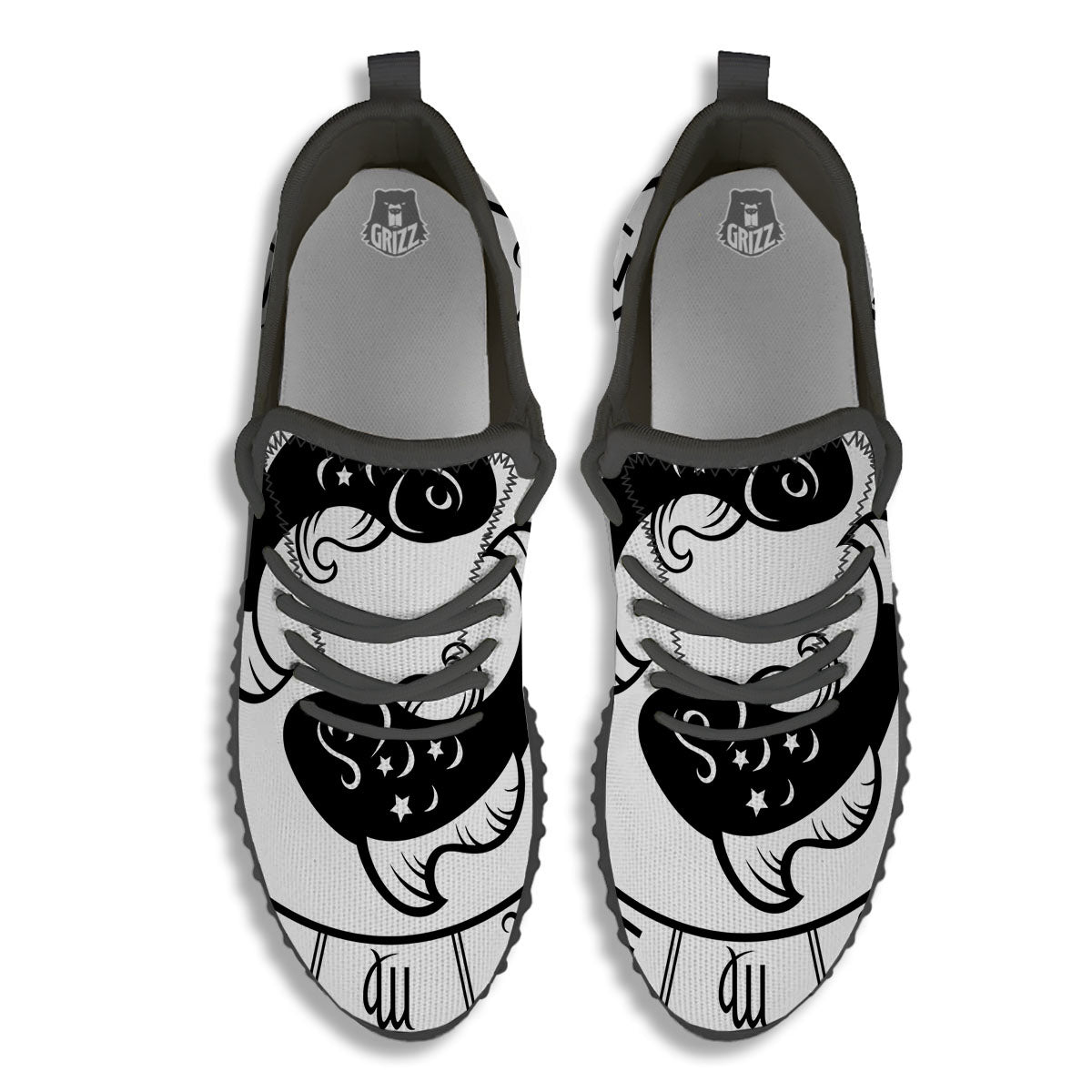 Pisces Sign White And Black Print Black Walking Shoes-grizzshop