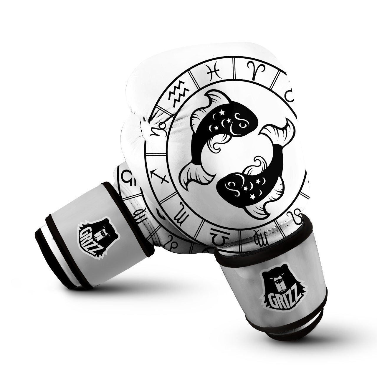Pisces Sign White And Black Print Boxing Gloves-grizzshop