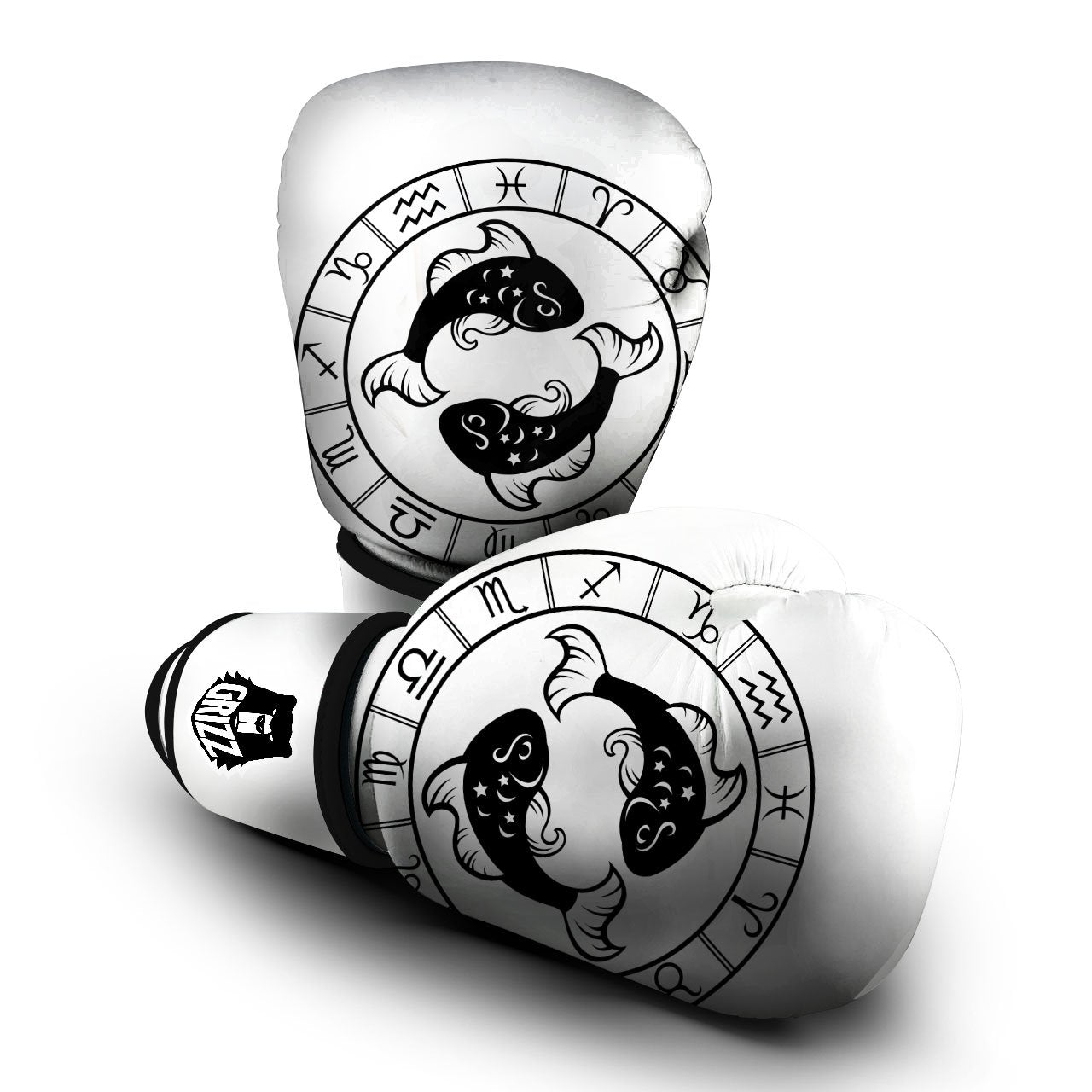 Pisces Sign White And Black Print Boxing Gloves-grizzshop