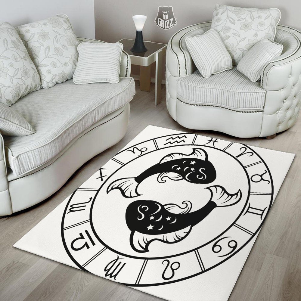 Pisces Sign White And Black Print Floor Mat-grizzshop