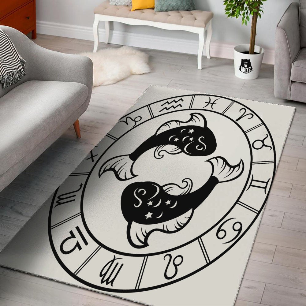 Pisces Sign White And Black Print Floor Mat-grizzshop