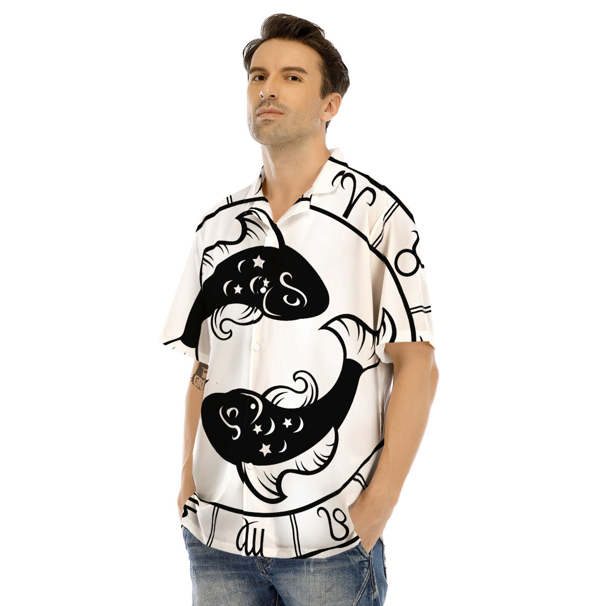Pisces Sign White And Black Print Men's Hawaiian Shirt-grizzshop