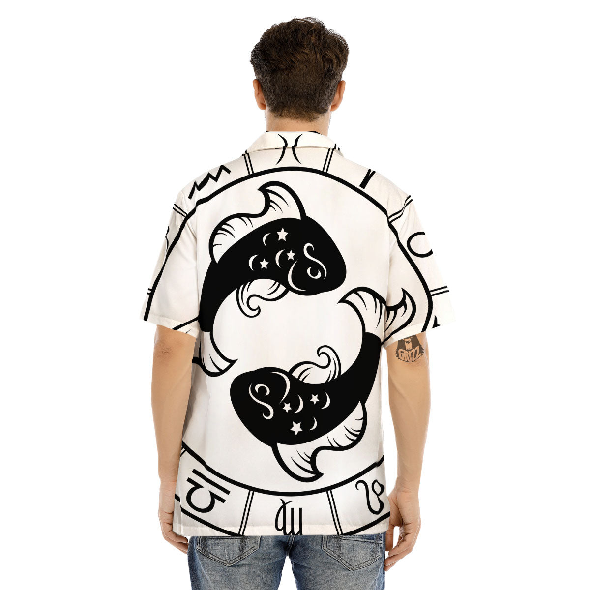 Pisces Sign White And Black Print Men's Hawaiian Shirt-grizzshop