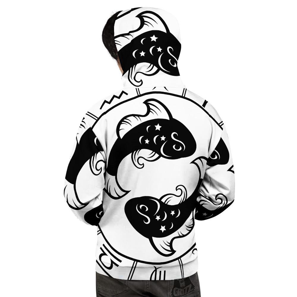 Pisces Sign White And Black Print Men's Hoodie-grizzshop