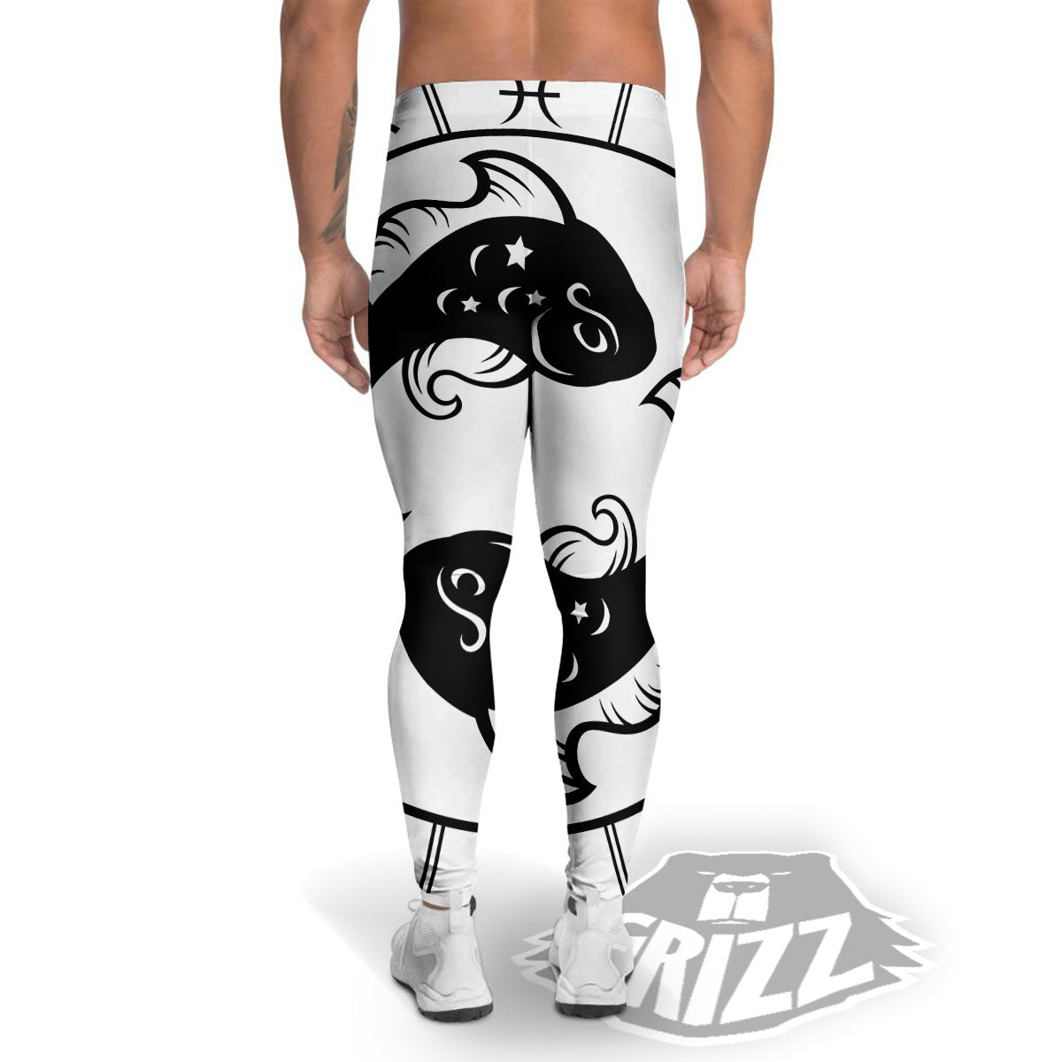 Pisces Sign White And Black Print Men's Leggings-grizzshop