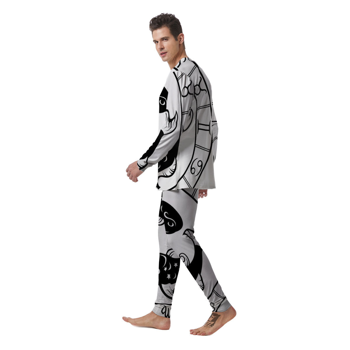 Pisces Sign White And Black Print Men's Pajamas-grizzshop