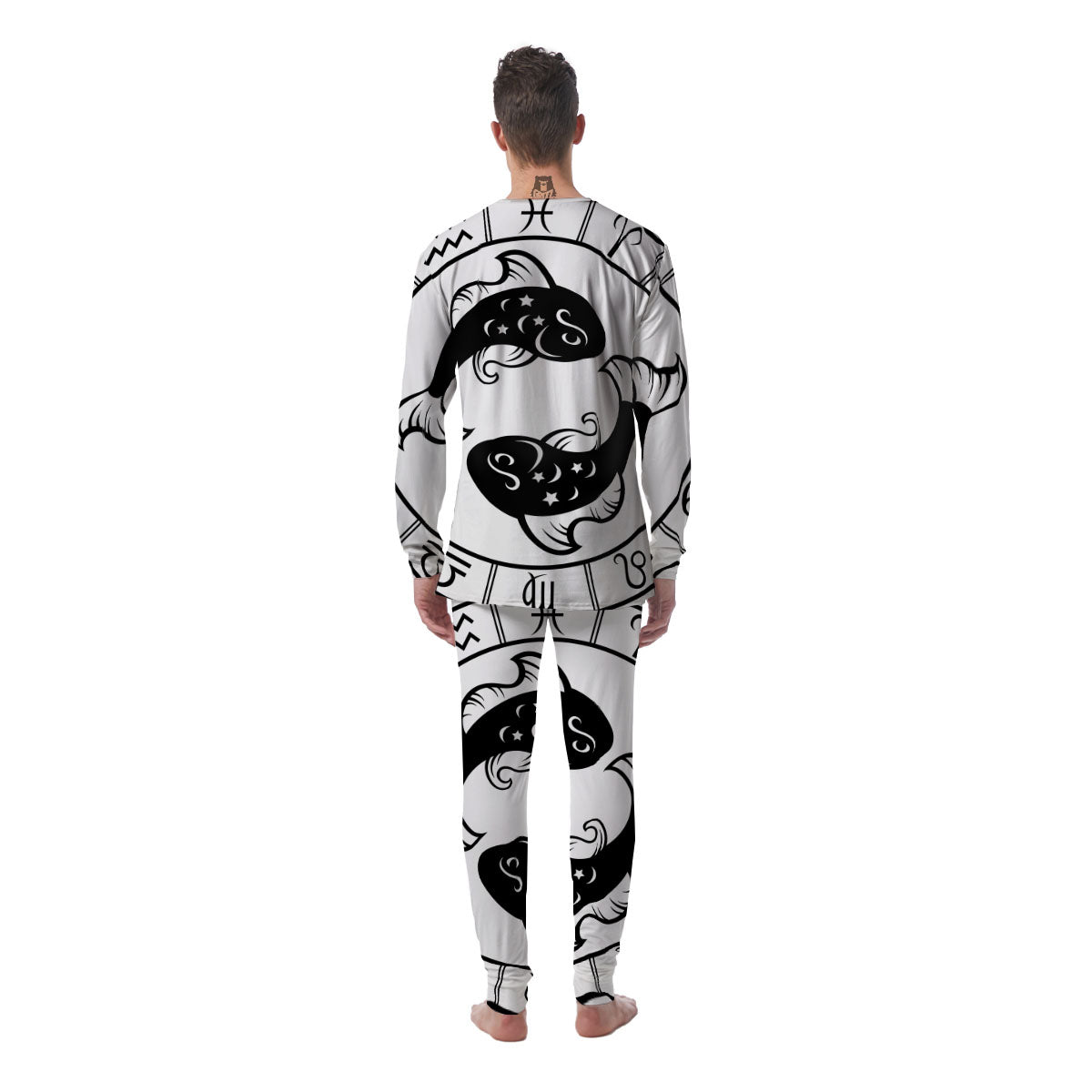 Pisces Sign White And Black Print Men's Pajamas-grizzshop