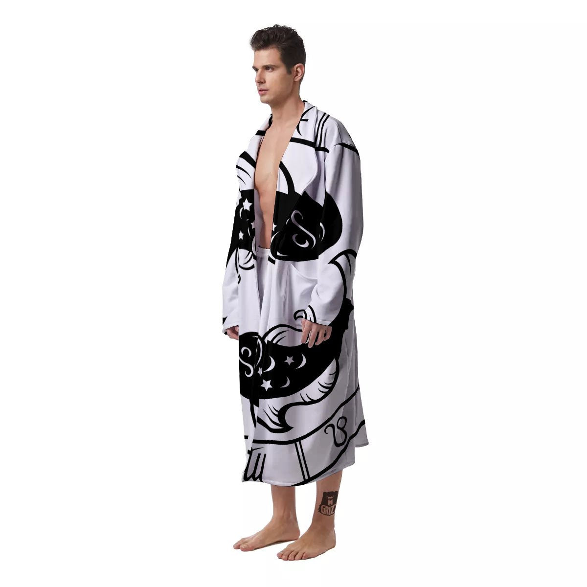 Pisces Sign White And Black Print Men's Robe-grizzshop