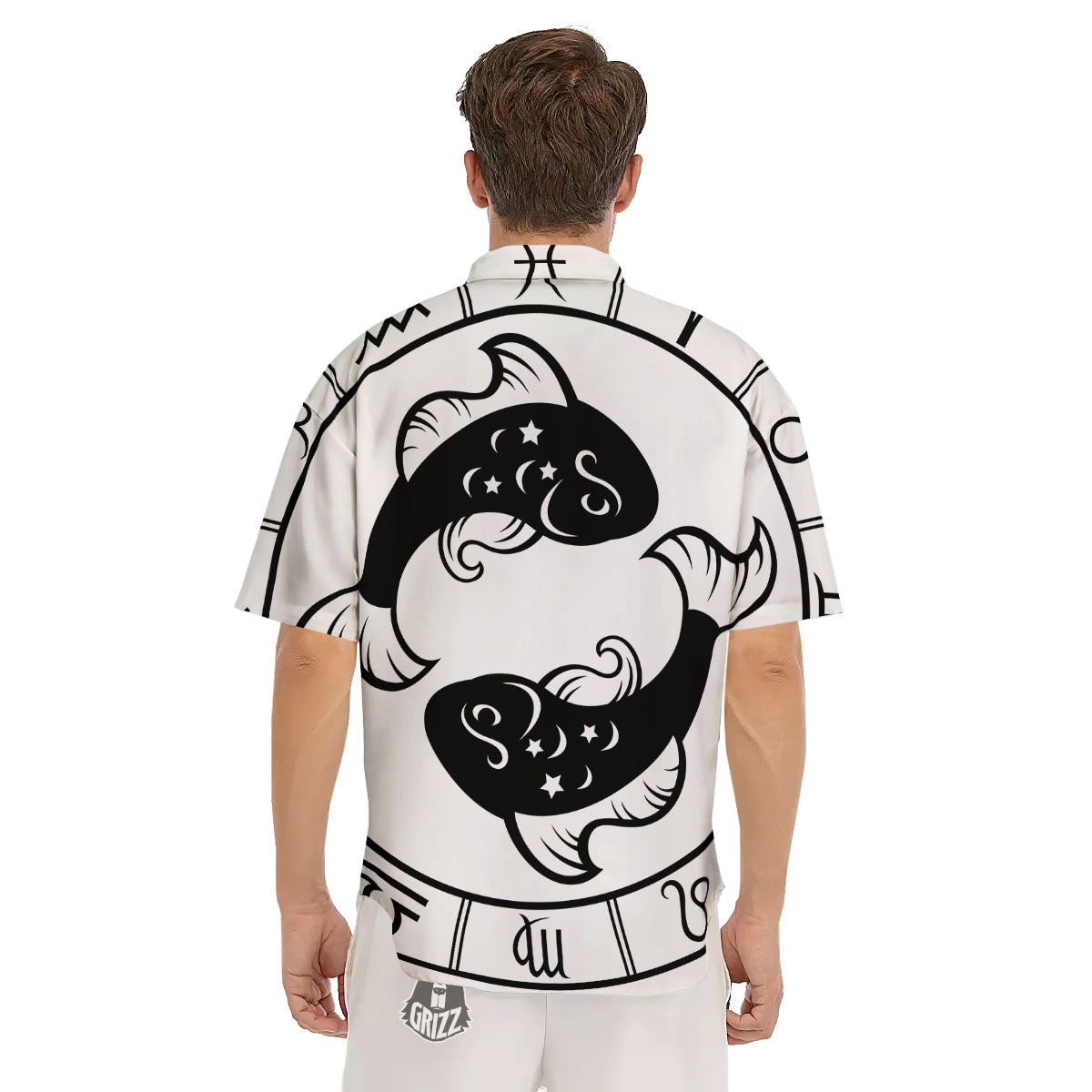 Pisces Sign White And Black Print Men's Short Sleeve Shirts-grizzshop