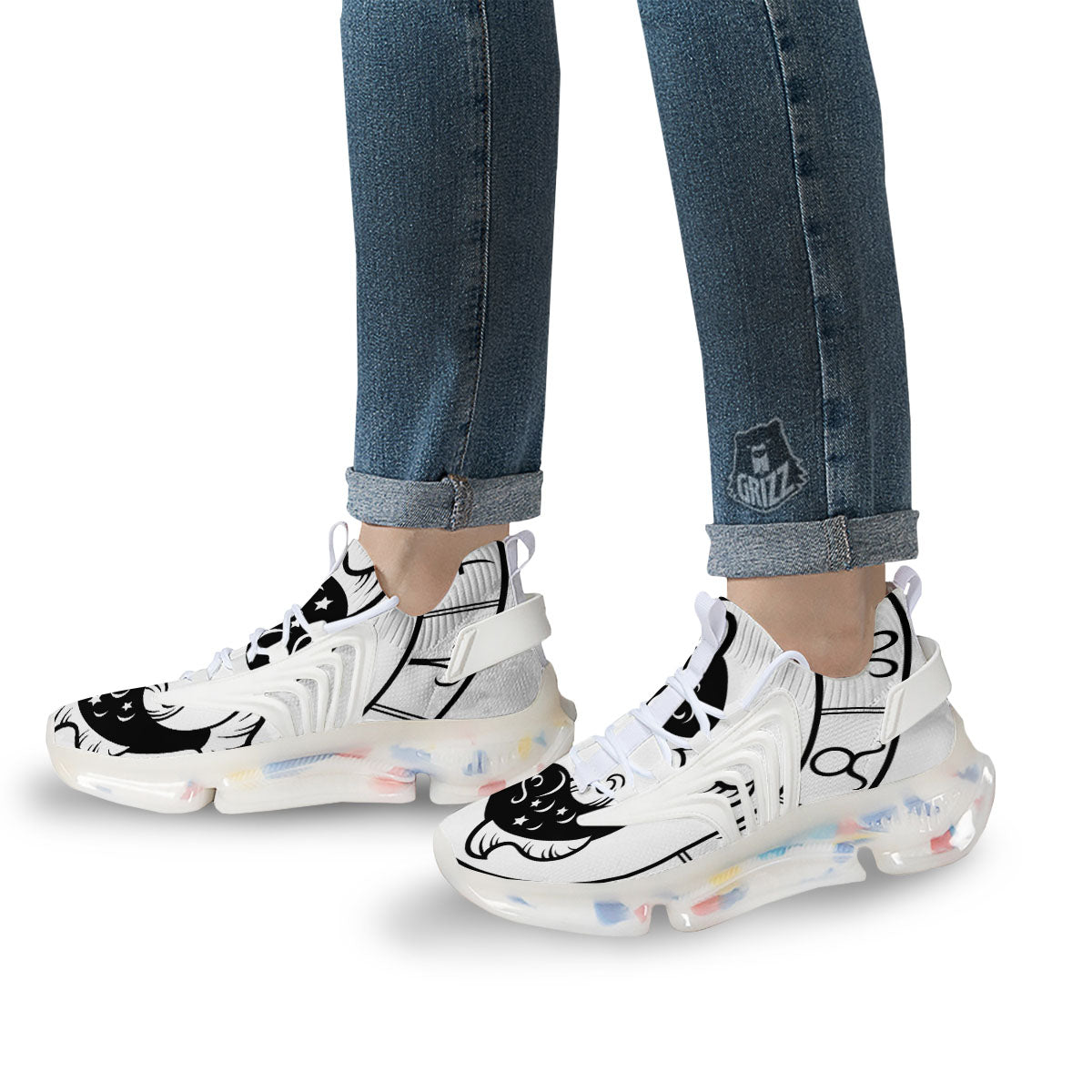 Pisces Sign White And Black Print White Gym Shoes-grizzshop