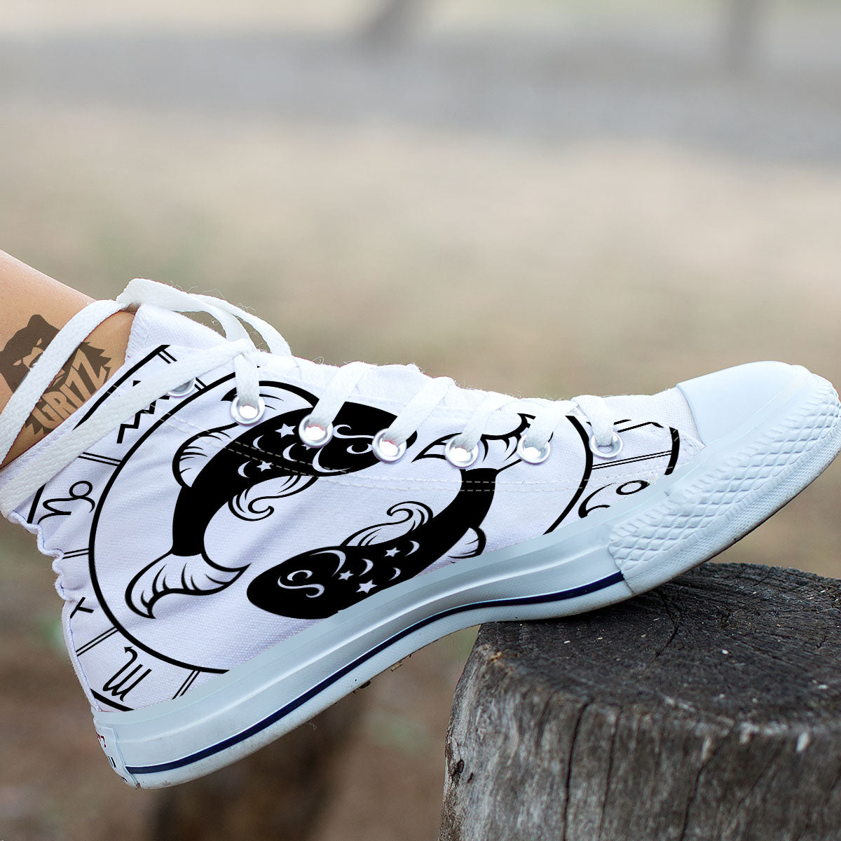 Pisces Sign White And Black Print White High Top Shoes-grizzshop