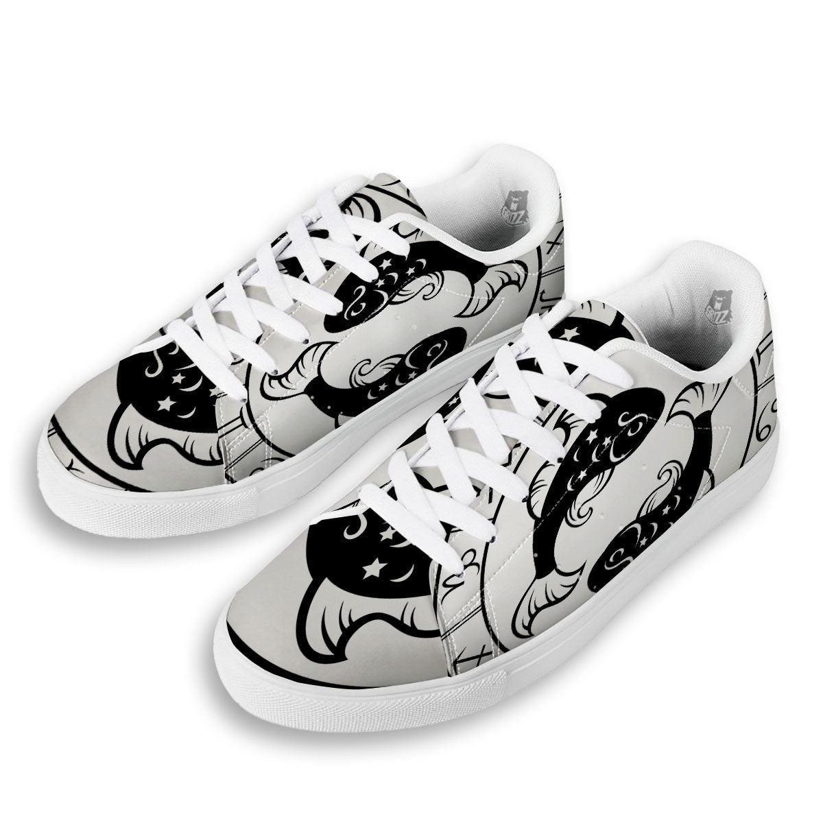 Pisces Sign White And Black Print White Low Top Sneakers-grizzshop