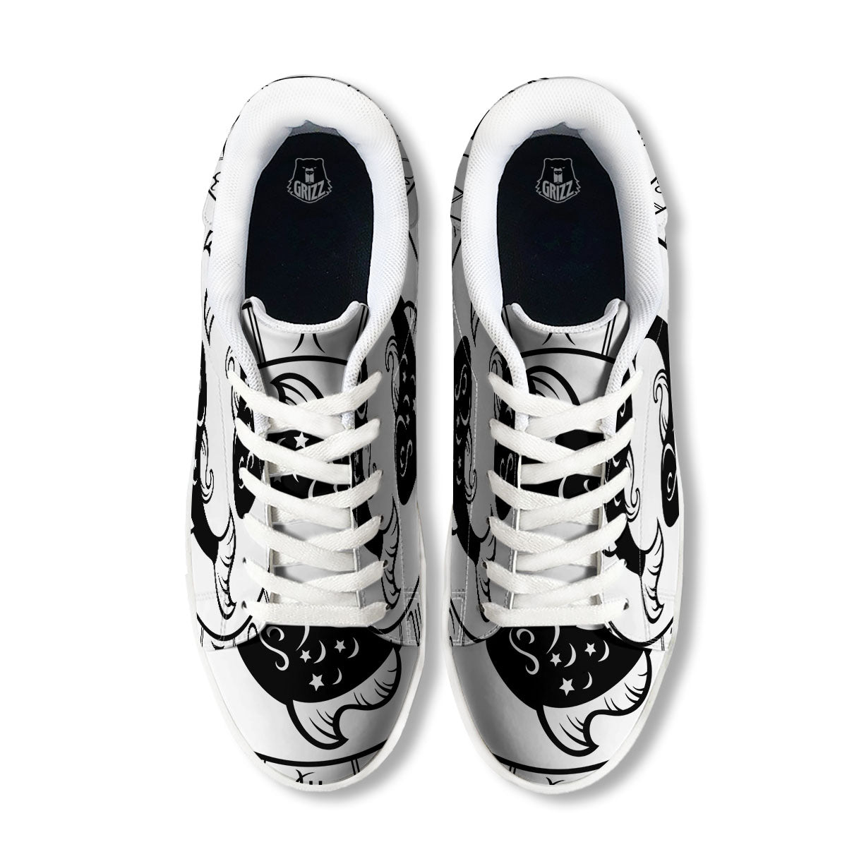 Pisces Sign White And Black Print White Low Top Sneakers-grizzshop