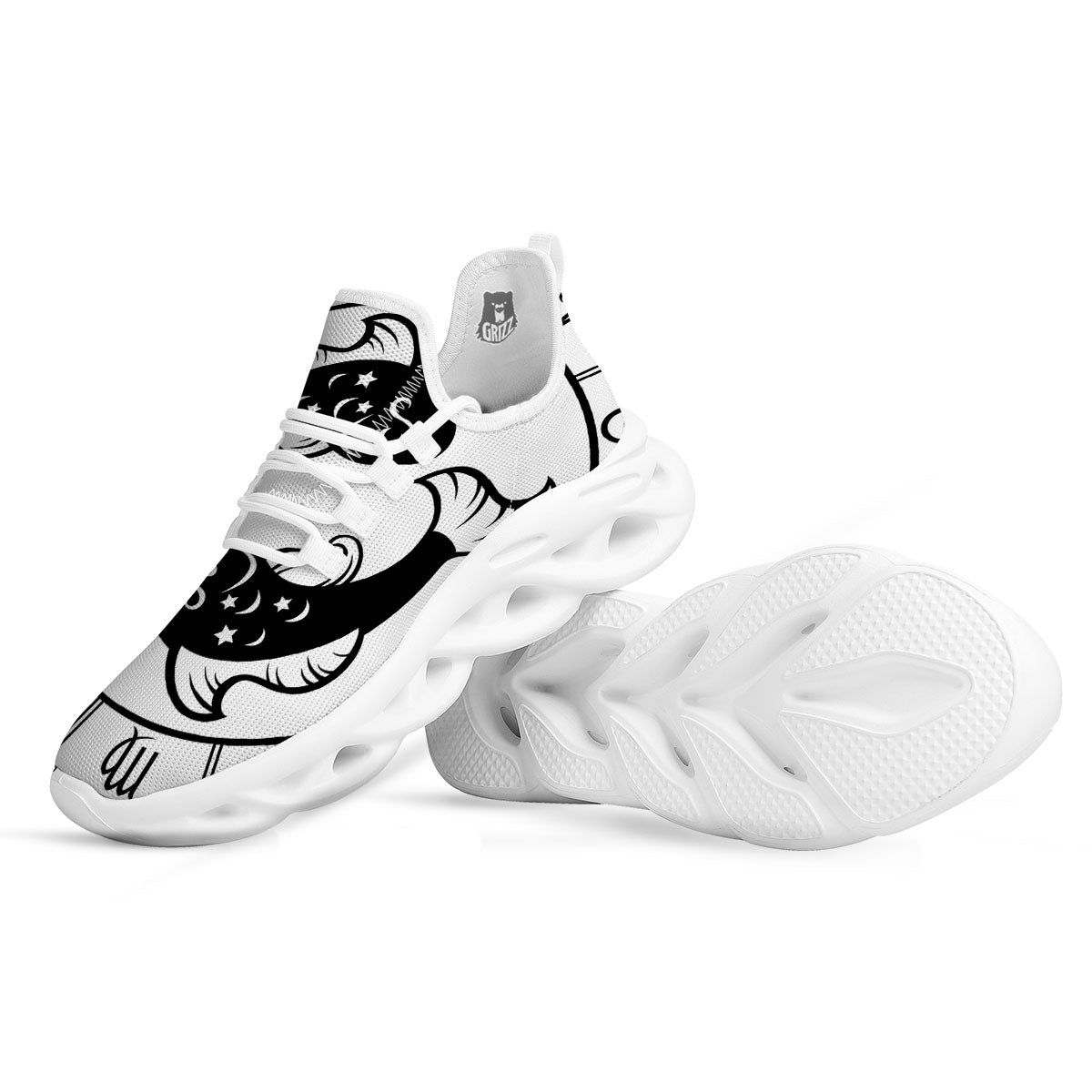 Pisces Sign White And Black Print White Running Shoes-grizzshop