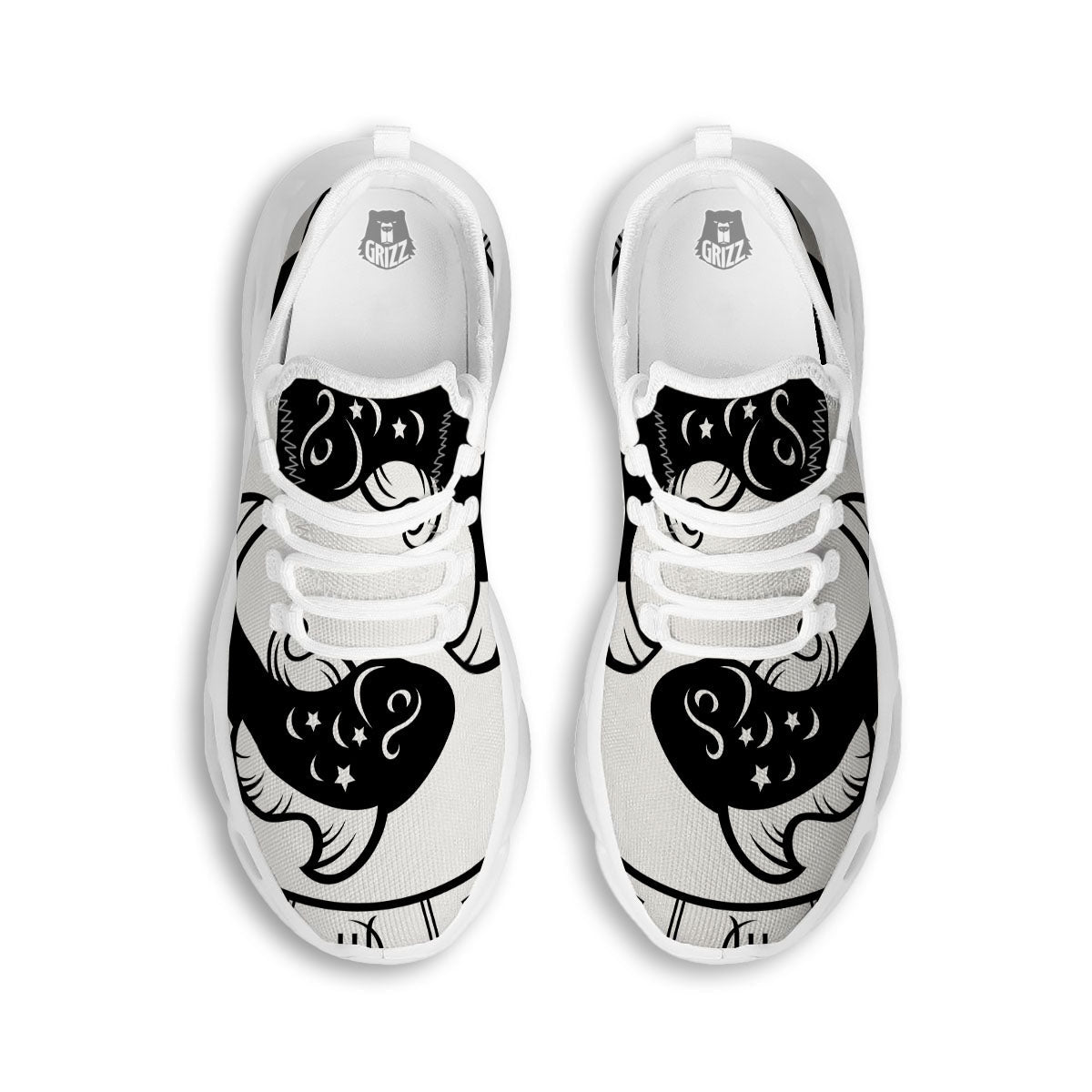Pisces Sign White And Black Print White Running Shoes-grizzshop