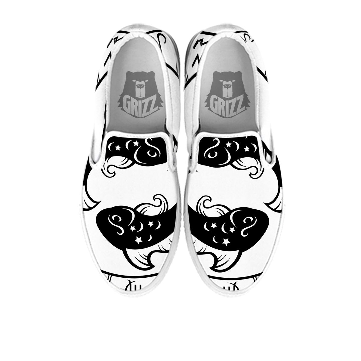 Pisces Sign White And Black Print White Slip On Shoes-grizzshop