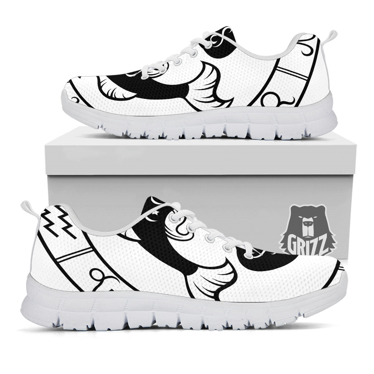 Pisces Sign White And Black Print White Sneaker-grizzshop