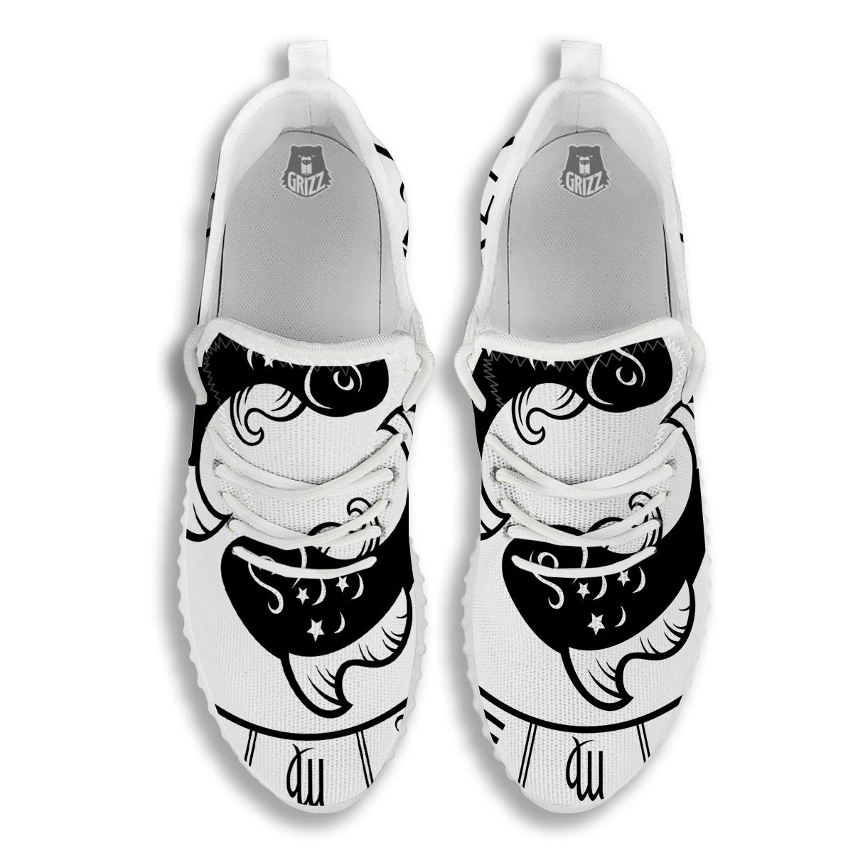 Pisces Sign White And Black Print White Walking Shoes-grizzshop