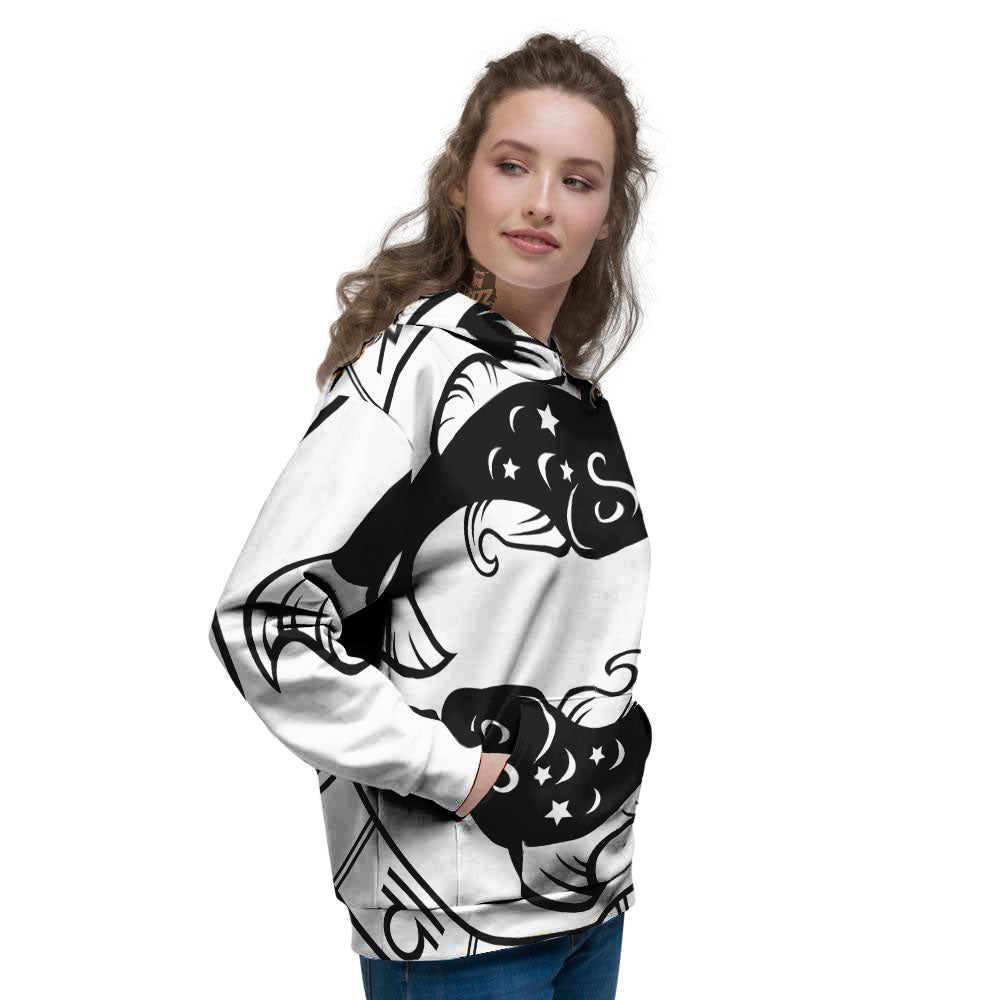 Pisces Sign White And Black Print Women's Hoodie-grizzshop