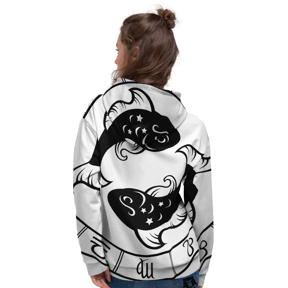 Pisces Sign White And Black Print Women's Hoodie-grizzshop