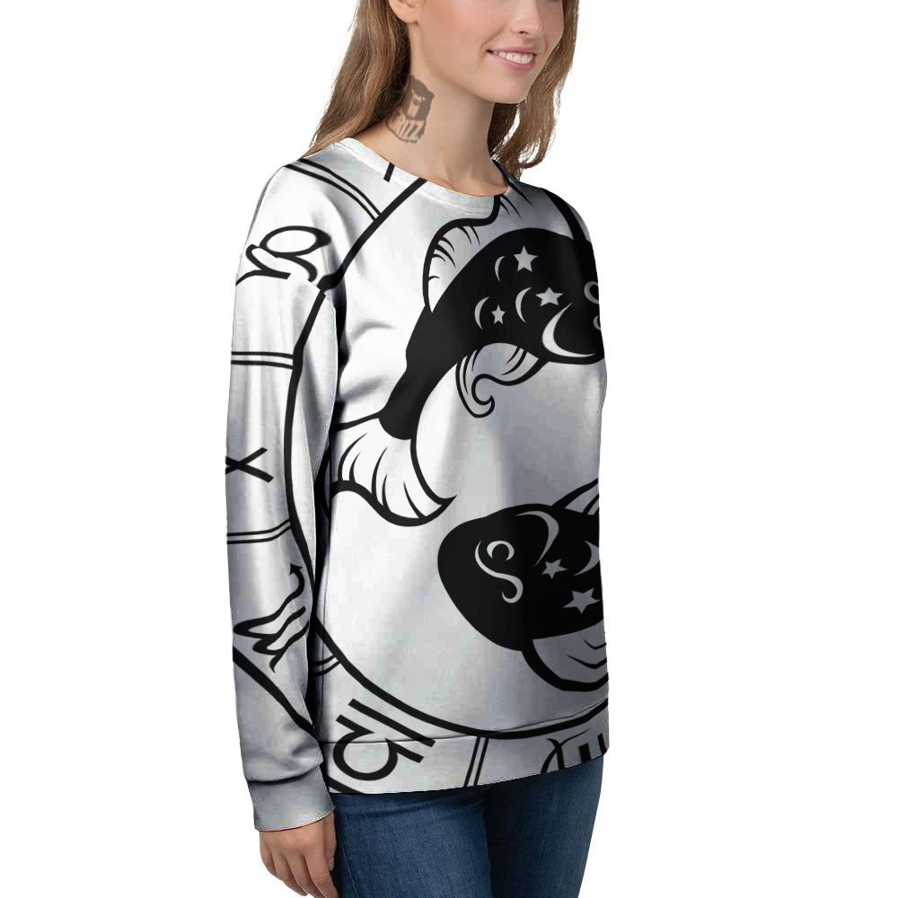 Pisces Sign White And Black Print Women's Sweatshirt-grizzshop