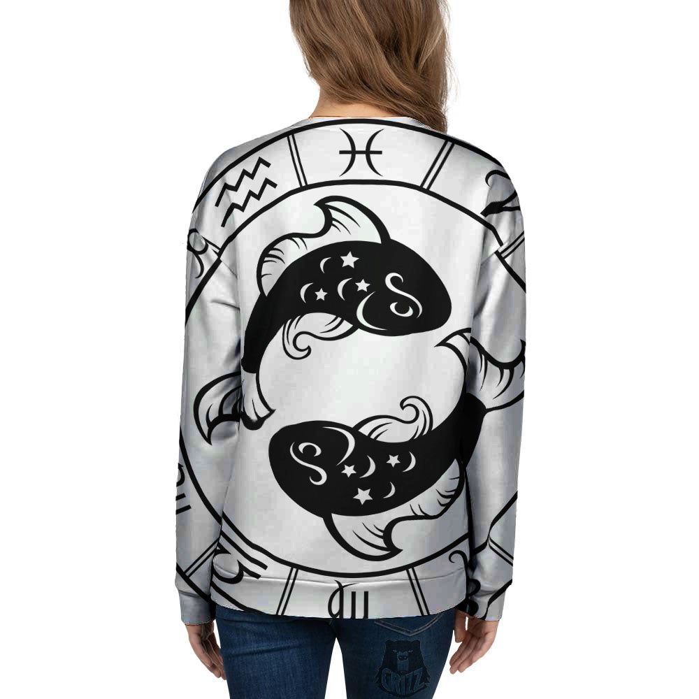 Pisces Sign White And Black Print Women's Sweatshirt-grizzshop