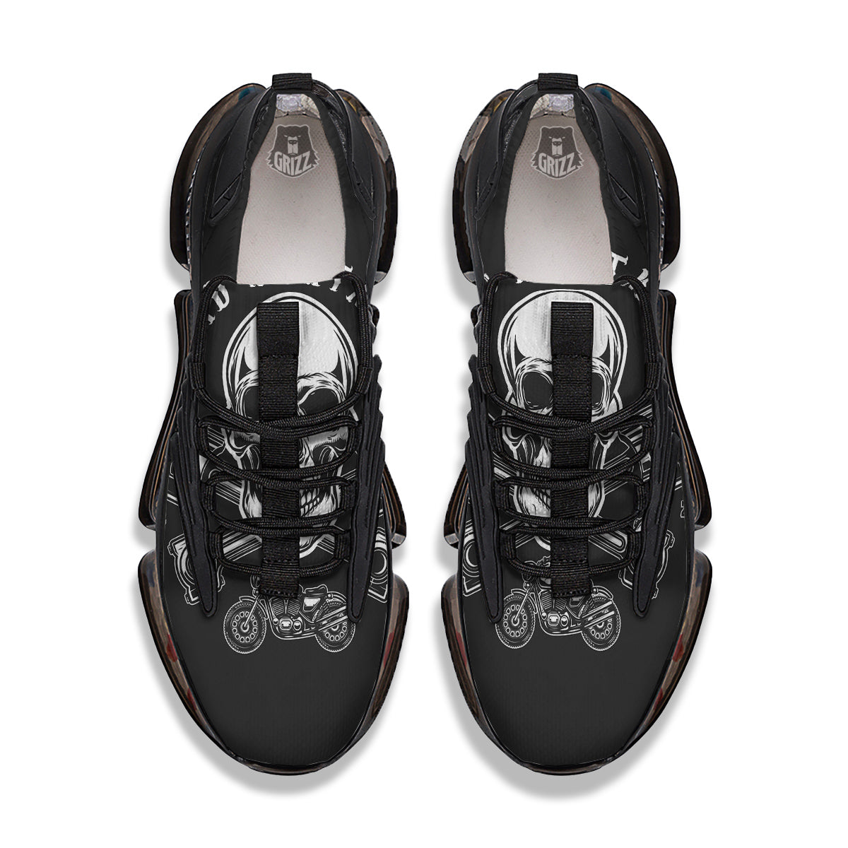 Piston Skull Mechanic Cross Print Black Gym Shoes-grizzshop