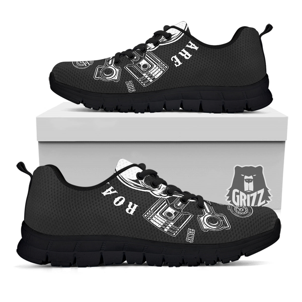Piston Skull Mechanic Cross Print Black Sneaker-grizzshop
