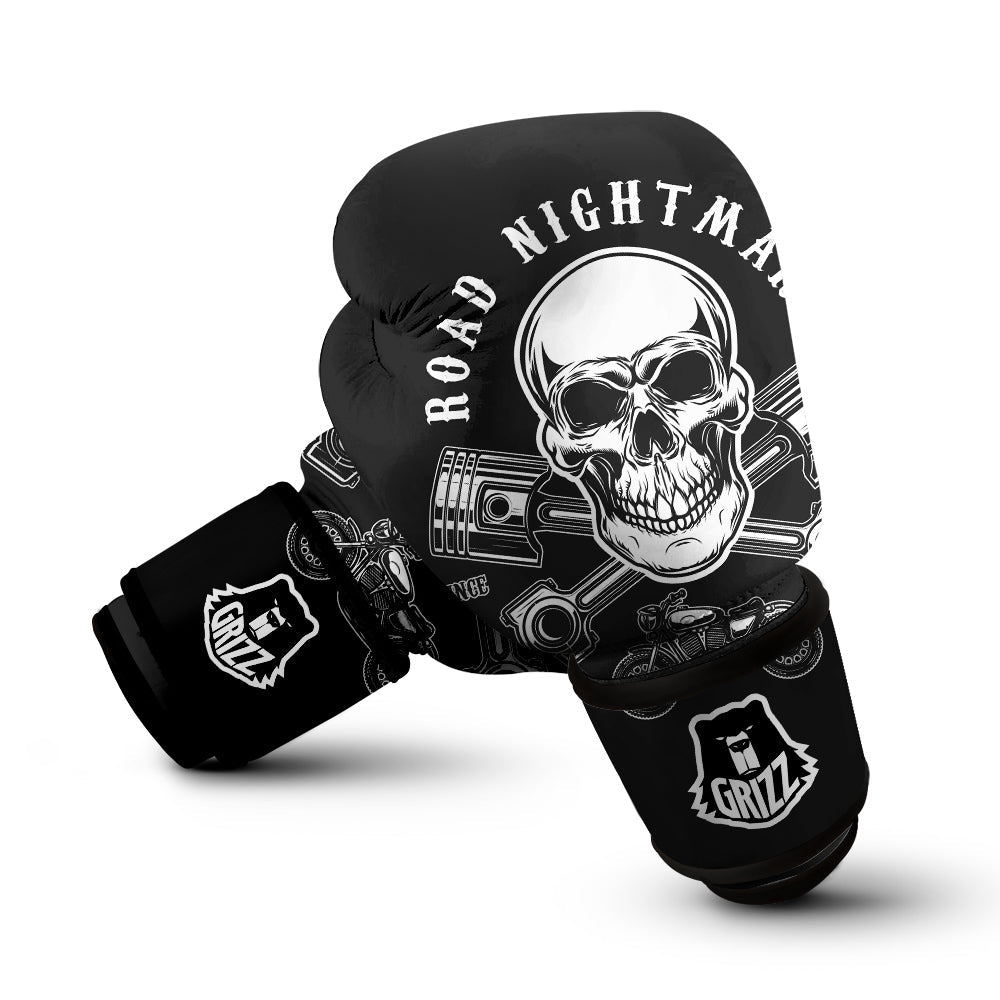 Piston Skull Mechanic Cross Print Boxing Gloves-grizzshop