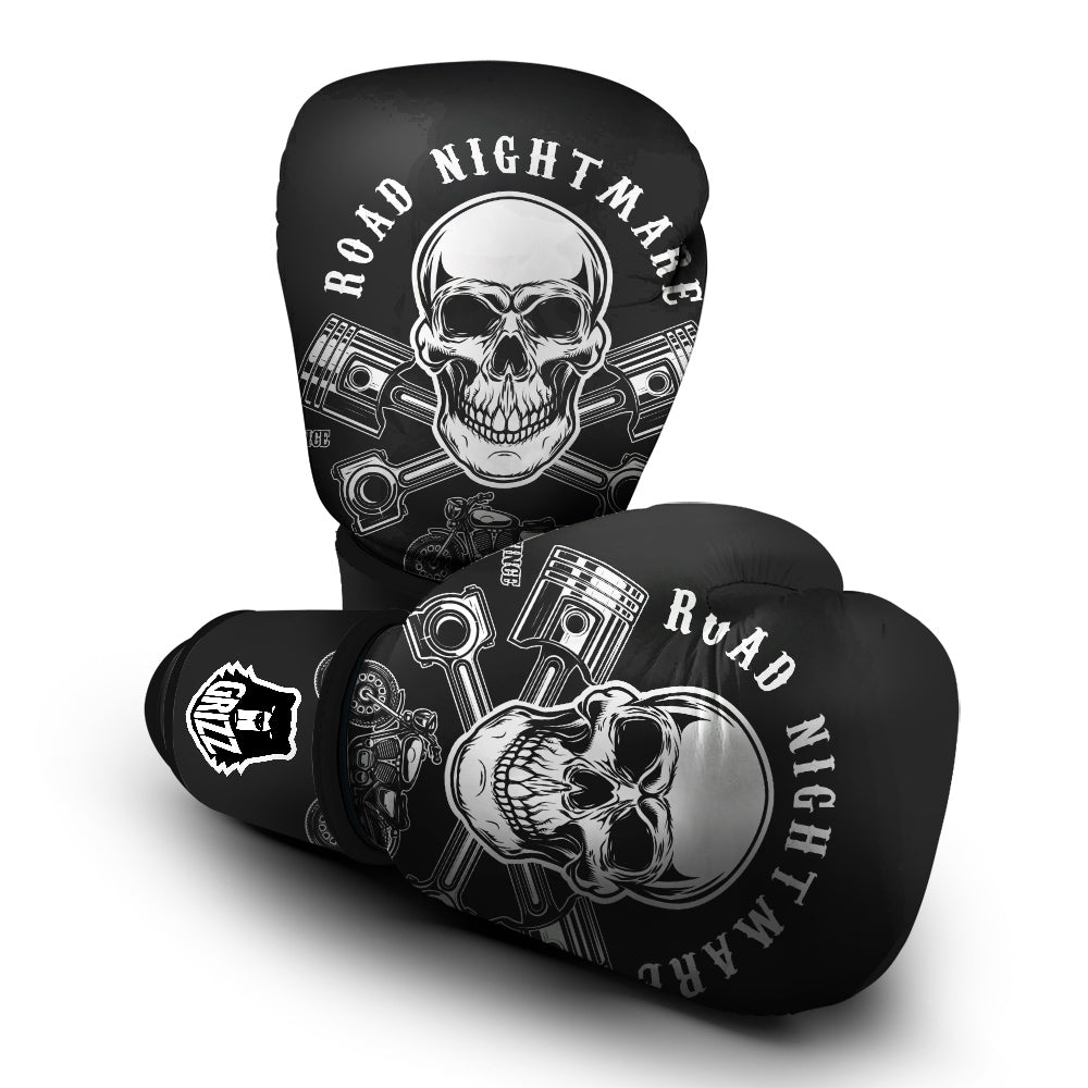 Piston Skull Mechanic Cross Print Boxing Gloves-grizzshop